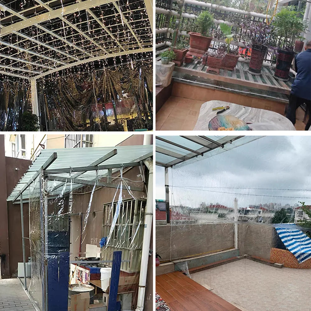 Waterproof Transparent PVC Tarpaulin With Eyelets Weatherproof Foldable 0.39mm Rain Cover Garden Furniture Plants Greenhouse