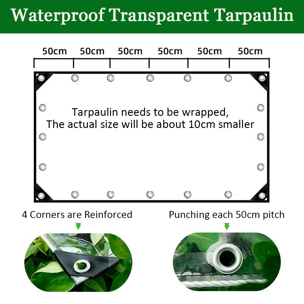 Waterproof Transparent PVC Tarpaulin With Eyelets Weatherproof Foldable 0.39mm Rain Cover Garden Furniture Plants Greenhouse