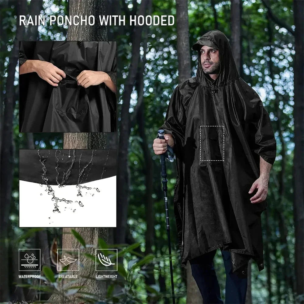 Wholesale Custom Black Outdoor Hooded Military Raincoat