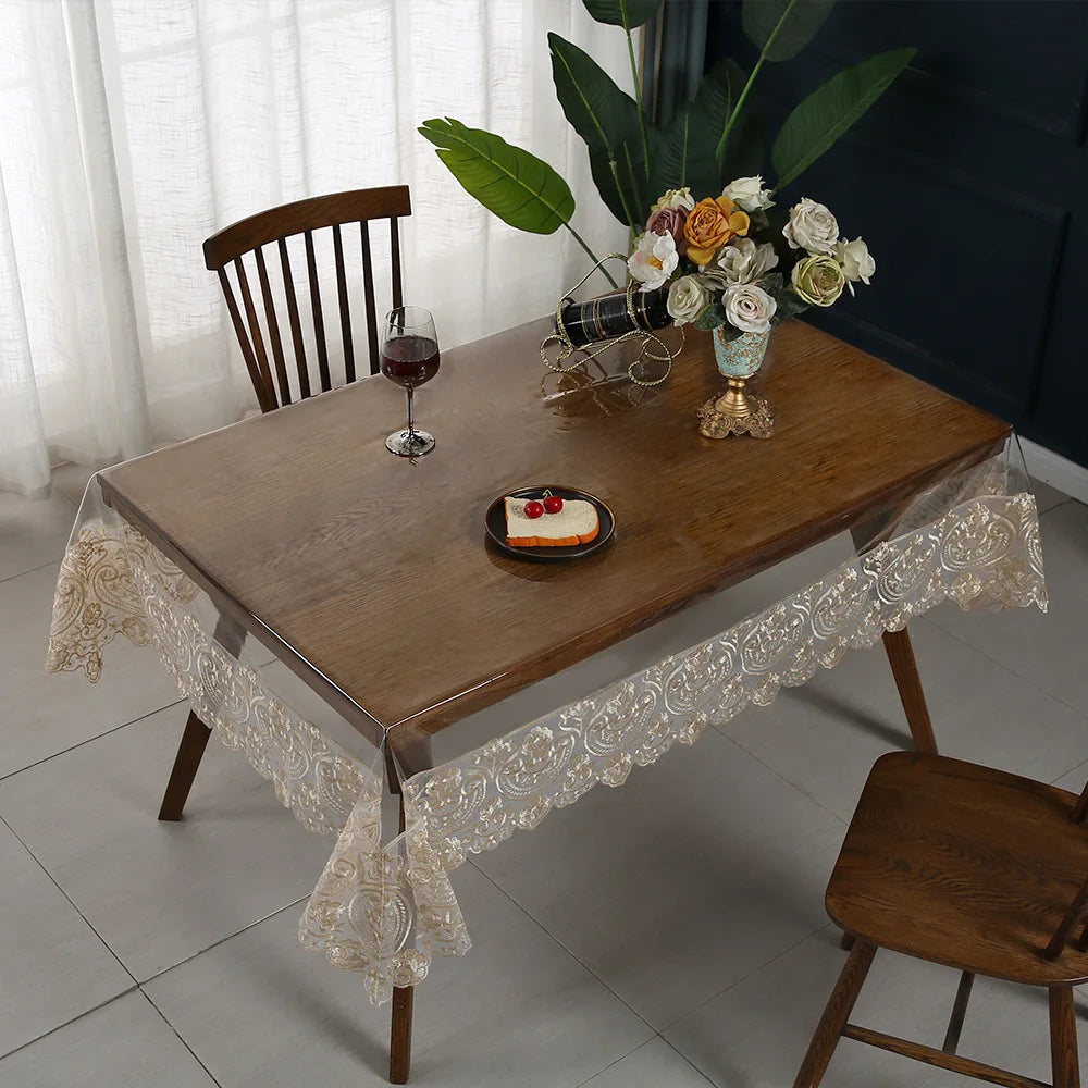 Wholesale Custom PVC Rectangular Tablecloth Embroidered Lace Transparent