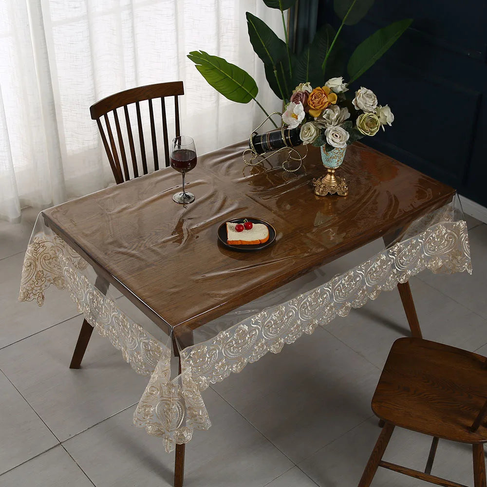 Wholesale Custom PVC Rectangular Tablecloth Embroidered Lace Transparent