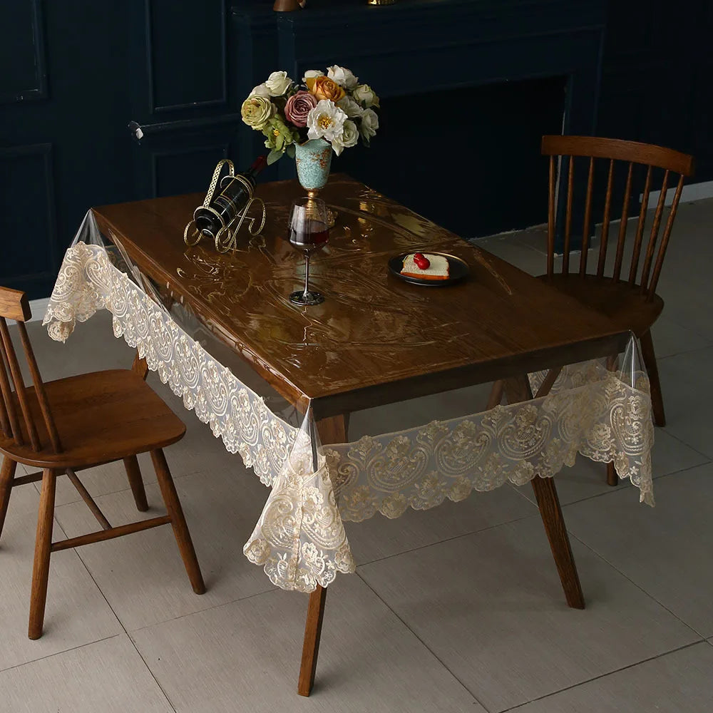 Wholesale Custom PVC Rectangular Tablecloth Embroidered Lace Transparent