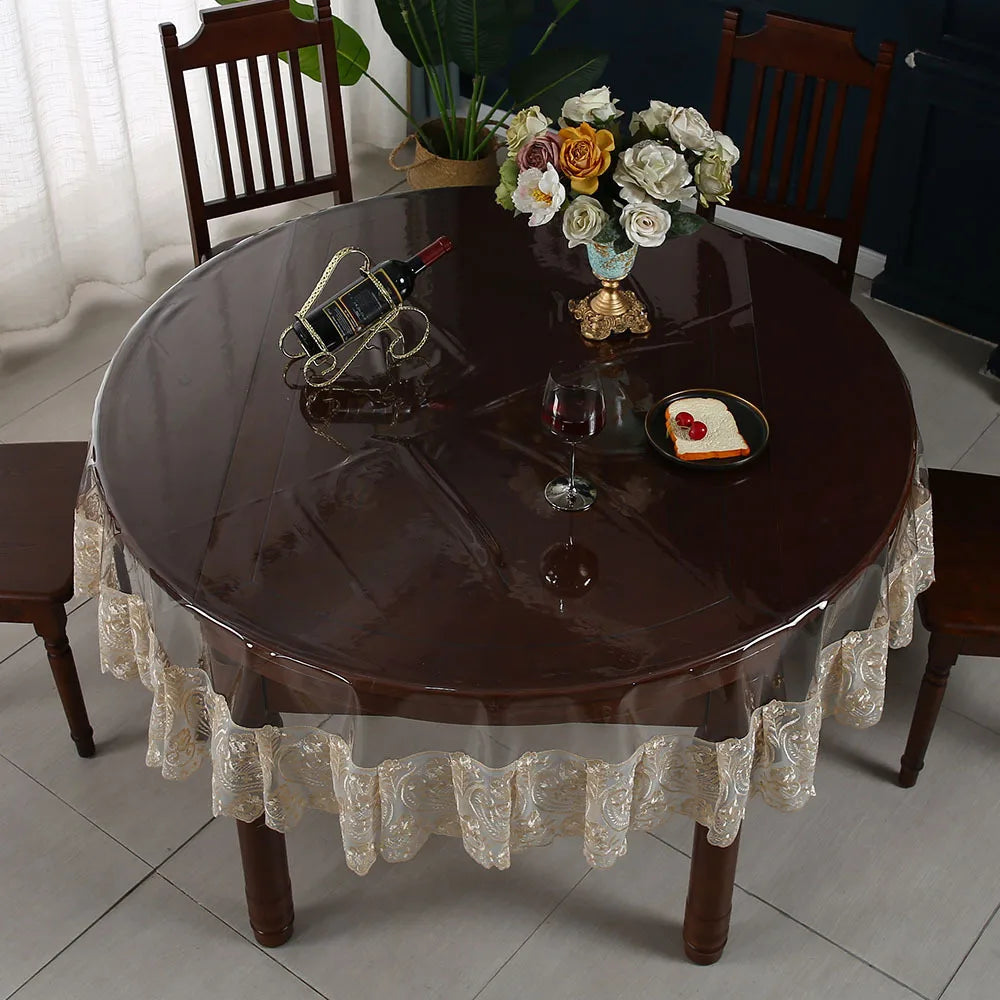 Wholesale Custom PVC Rectangular Tablecloth Embroidered Lace Transparent