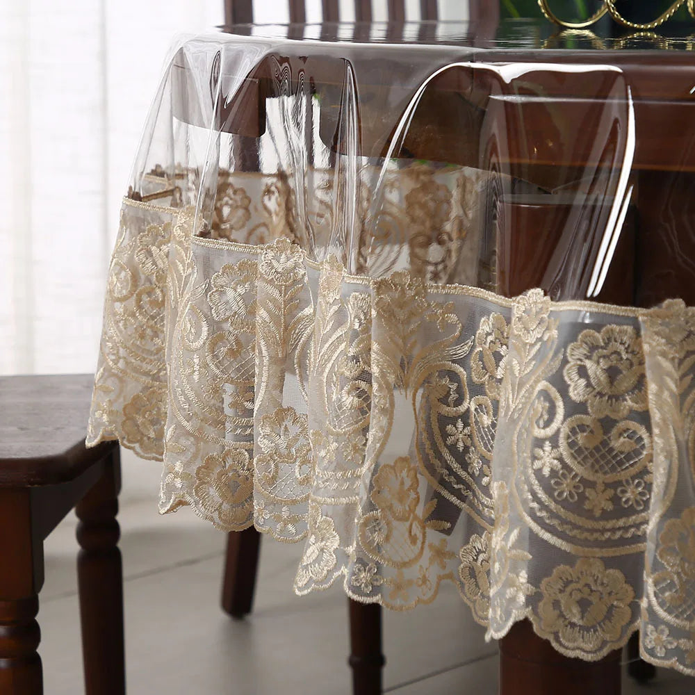 Wholesale Custom PVC Rectangular Tablecloth Embroidered Lace Transparent