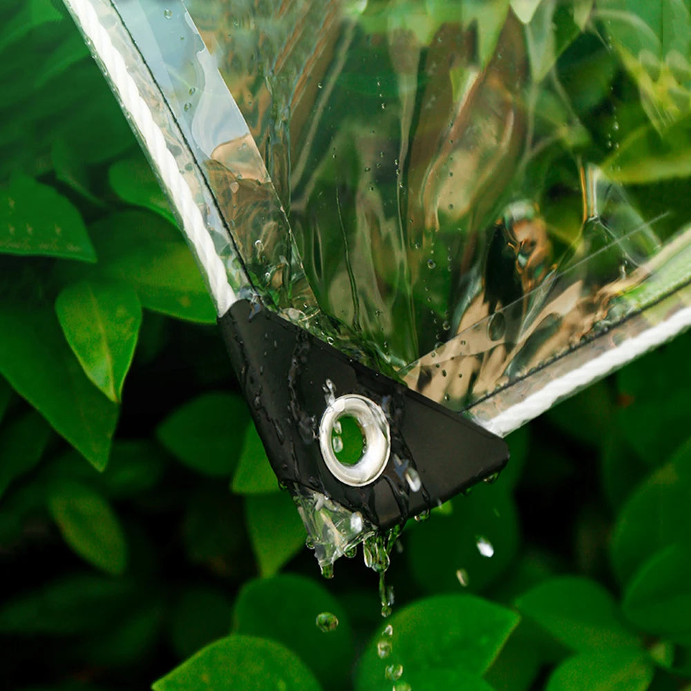 Waterproof Transparent PVC Tarpaulin With Eyelets Weatherproof Foldable 0.39mm Rain Cover Garden Furniture Plants Greenhouse