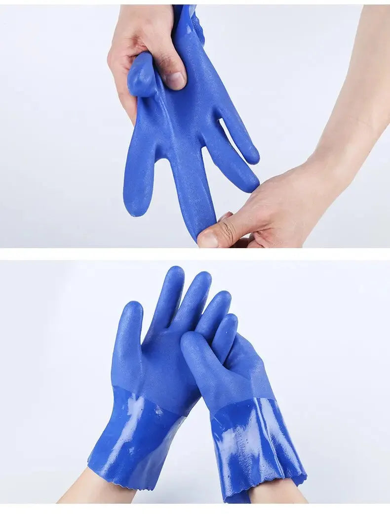 Premium PVC Work Gloves: Waterproof, Oil & Chemical Resistant, Anti-Slip, Thickened for Durable Hand Protection
