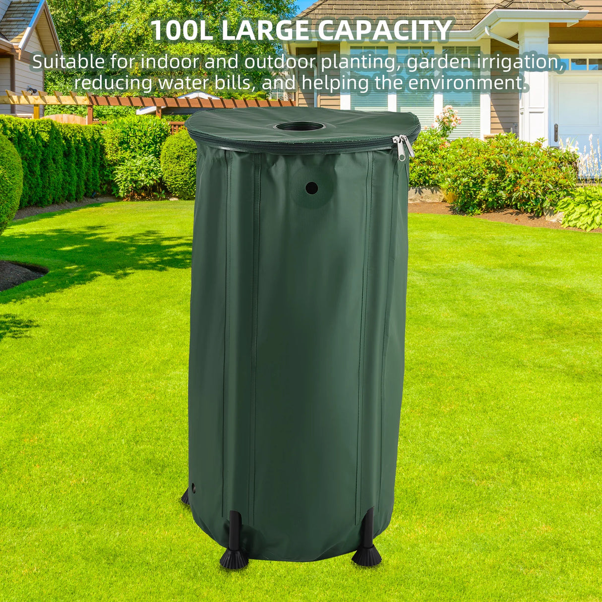 Portable Rain Water Collection Barrel with Down spout Filter and Overflow Valve - 500D PVC Tarpaulin 100L Rain Barrel Kit