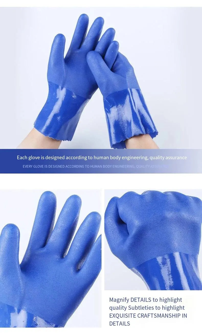 Premium PVC Work Gloves: Waterproof, Oil & Chemical Resistant, Anti-Slip, Thickened for Durable Hand Protection