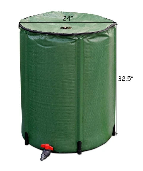 Portable Rain Water Collection Barrel with Down spout Filter and Overflow Valve - 500D PVC Tarpaulin 100L Rain Barrel Kit