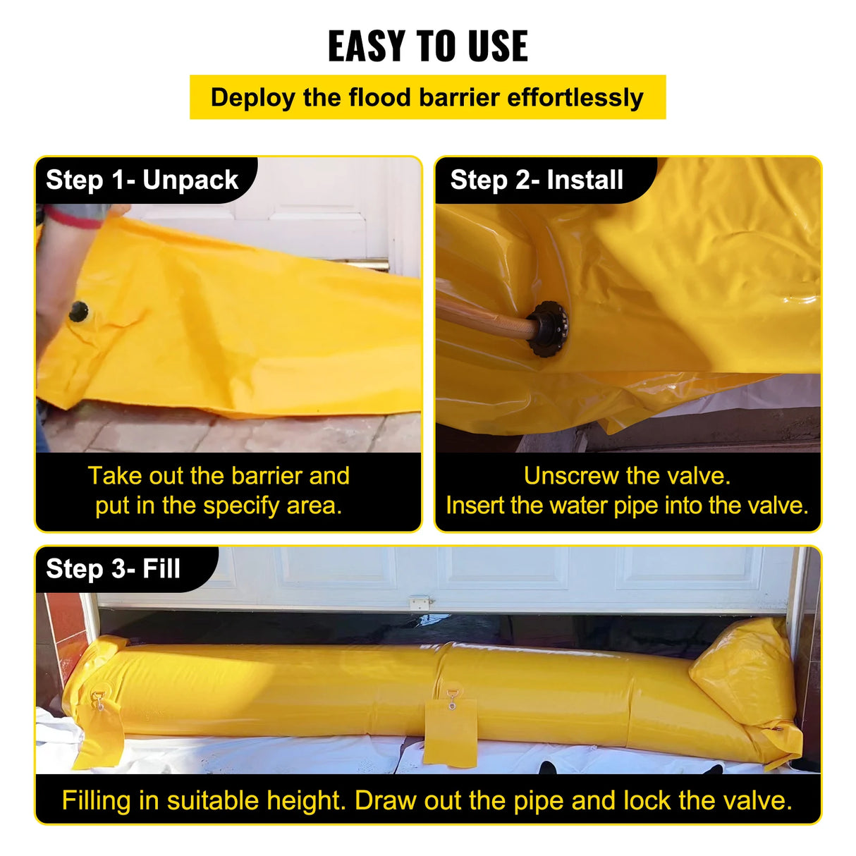 Wholesale Custom Flood Barrier Reusable PVC Yellow Water Soft Folding