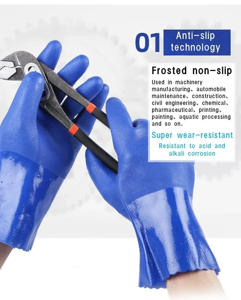 Premium PVC Work Gloves: Waterproof, Oil & Chemical Resistant, Anti-Slip, Thickened for Durable Hand Protection
